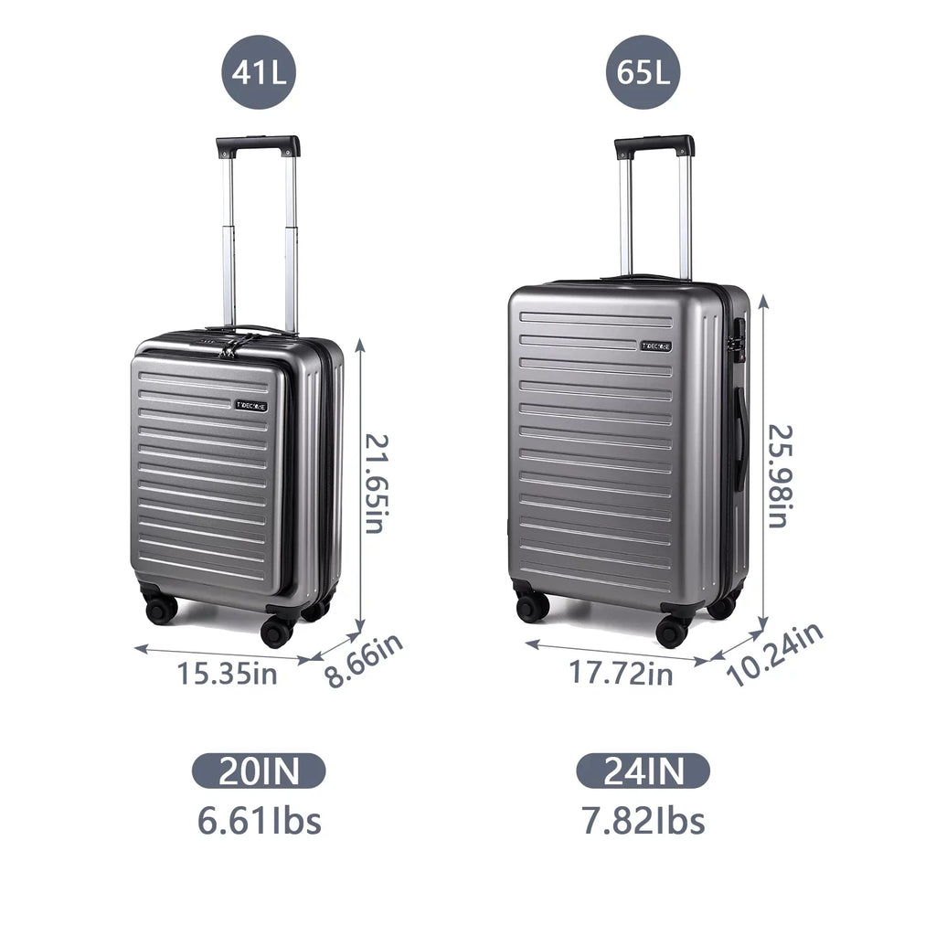 2 Piece 20/24 Luggage Set, Only 20 with Front Laptop Pocket & Expandle, Lightweight + Hardshell Suitcase with  Lock & Spinner Wheels, 20 Inch 37~41L + 24 Inch 65L,Dark Grey