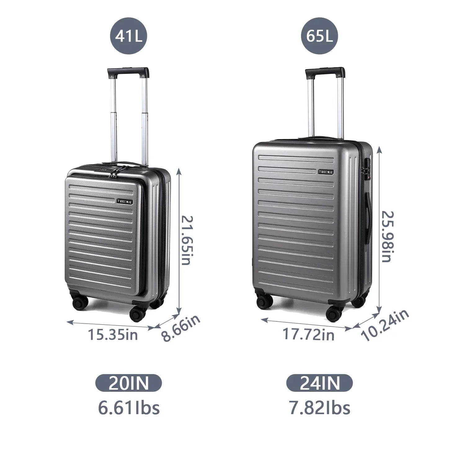 2 Piece 20/24 Luggage Set, Only 20 with Front Laptop Pocket & Expandle, Lightweight + Hardshell Suitcase with  Lock & Spinner Wheels, 20 Inch 37~41L + 24 Inch 65L,Dark Grey