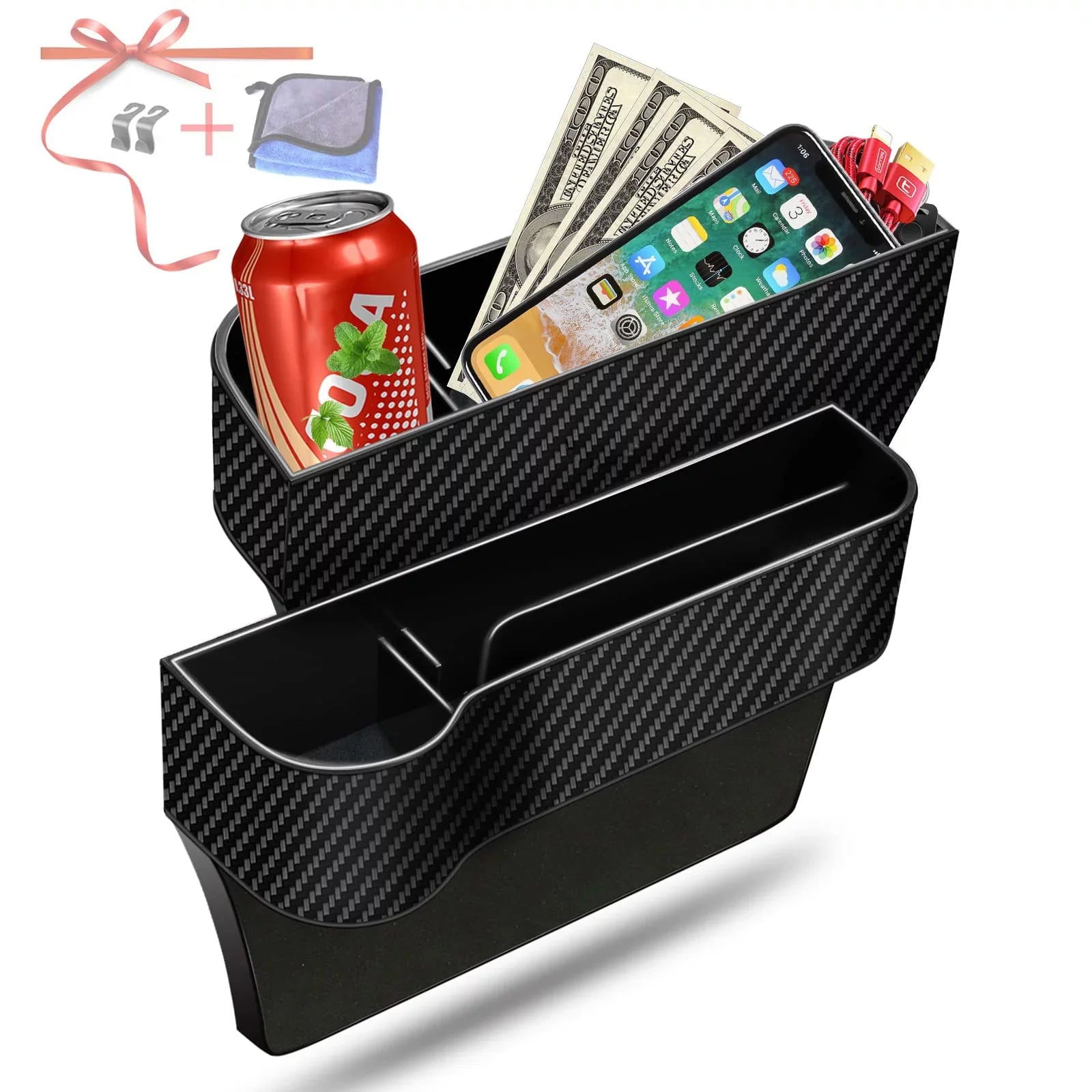 2 Pack Car Seat Gap Filler Organizer,Multifunctional Car Seat Organizer with Cup Holders 2 Seat Hooks for Drink,Car Organizer Front Seat
