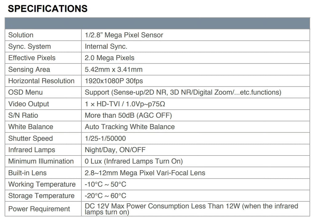 Eyemax -1712V- - 2MP Outdoor Bullet Camera, 2.8-12mm, 72   12V , Sense-up
