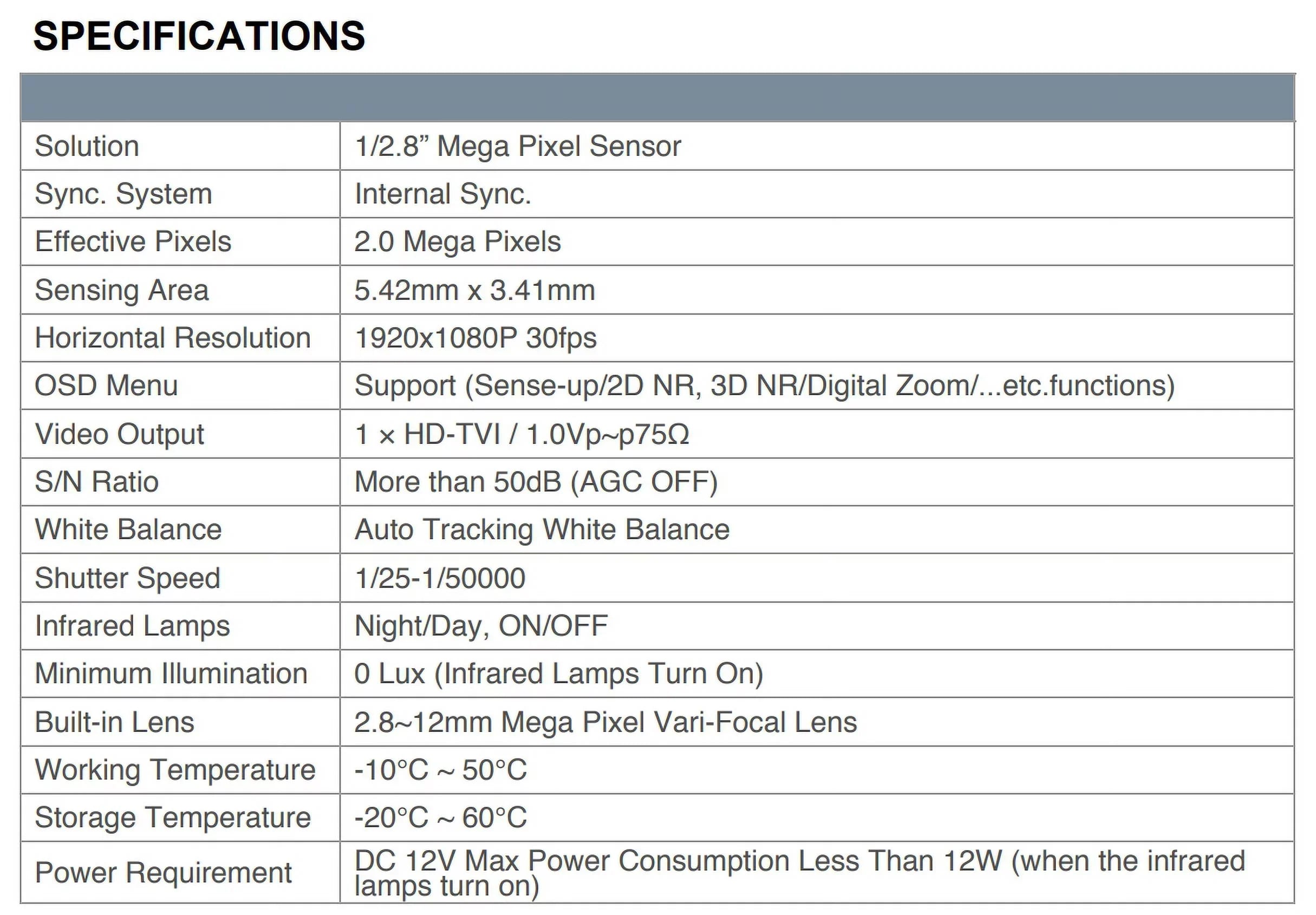 Eyemax -1712V- - 2MP Outdoor Bullet Camera, 2.8-12mm, 72   12V , Sense-up
