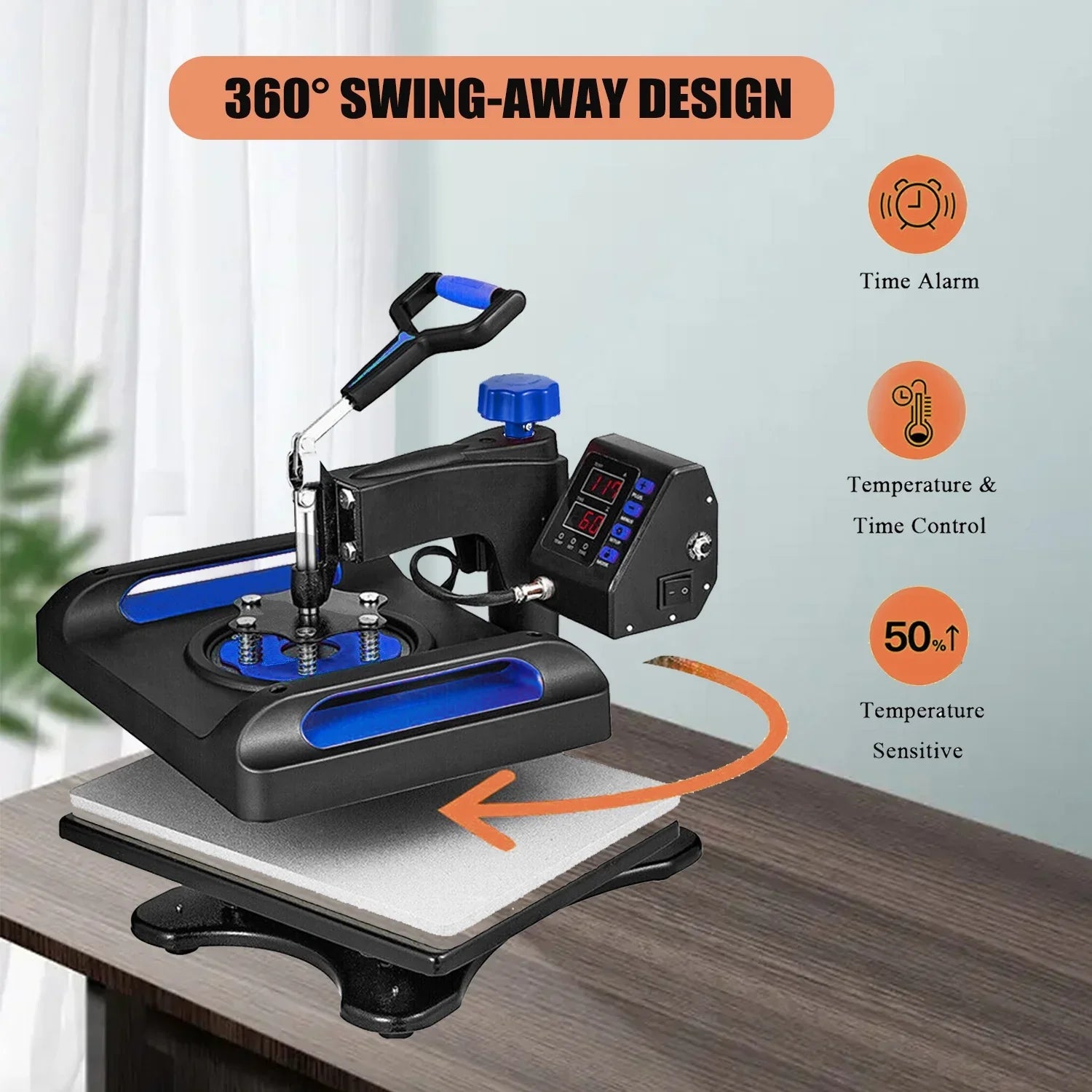 Blue Heat Press Machine 8 in 1, 15 x 15 Inches Sublimation Transfer Printer, Digital Precise  Control Printing, 360 Swing Away Vinyl Transfer Printer for -Shirts, Canvas Bag, Pillow, Banner