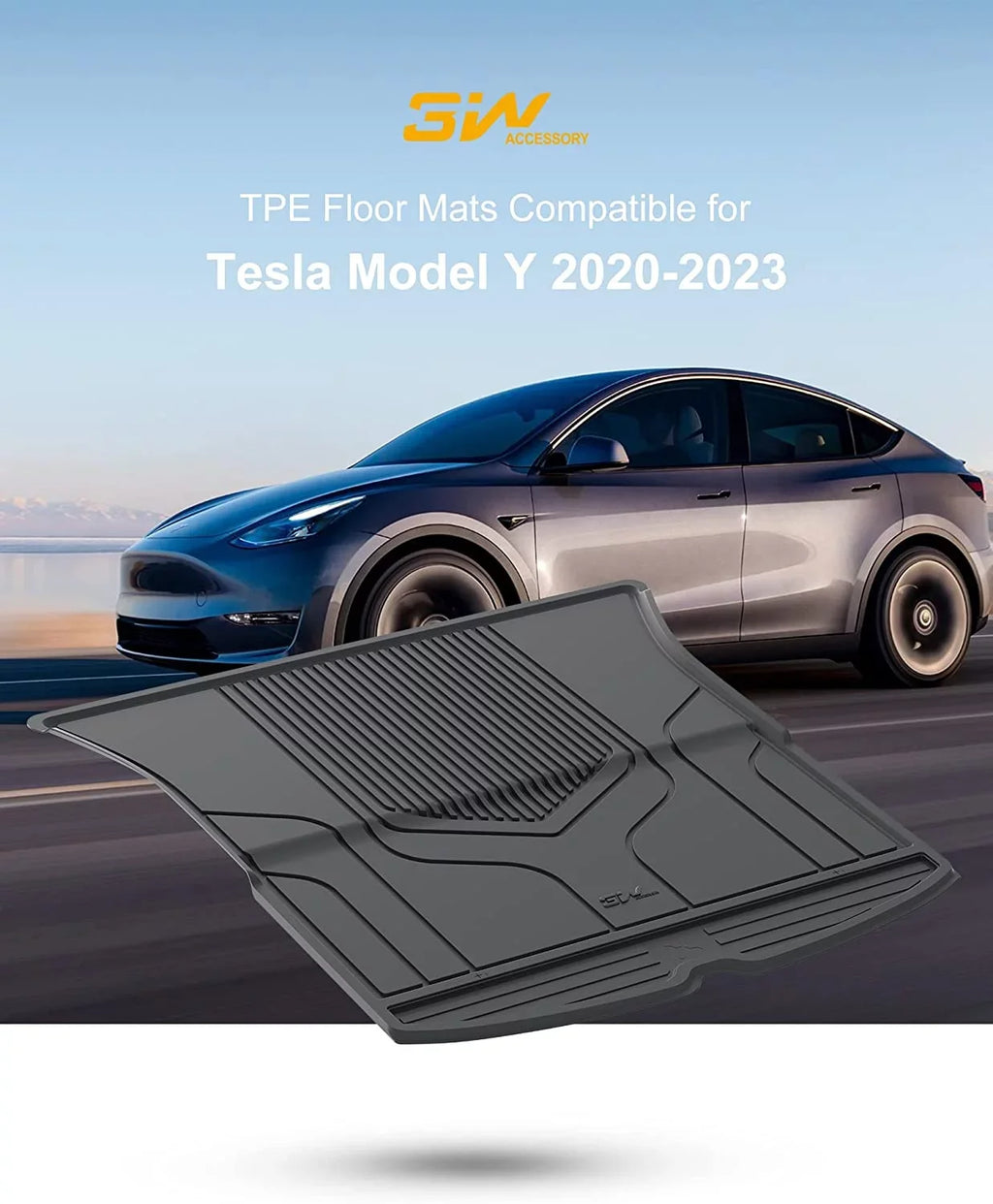 3W Trunk Mat for Tesla Model  2020-2023  All Weather Black Car Floor Mat Custom Fit Cargo Liner