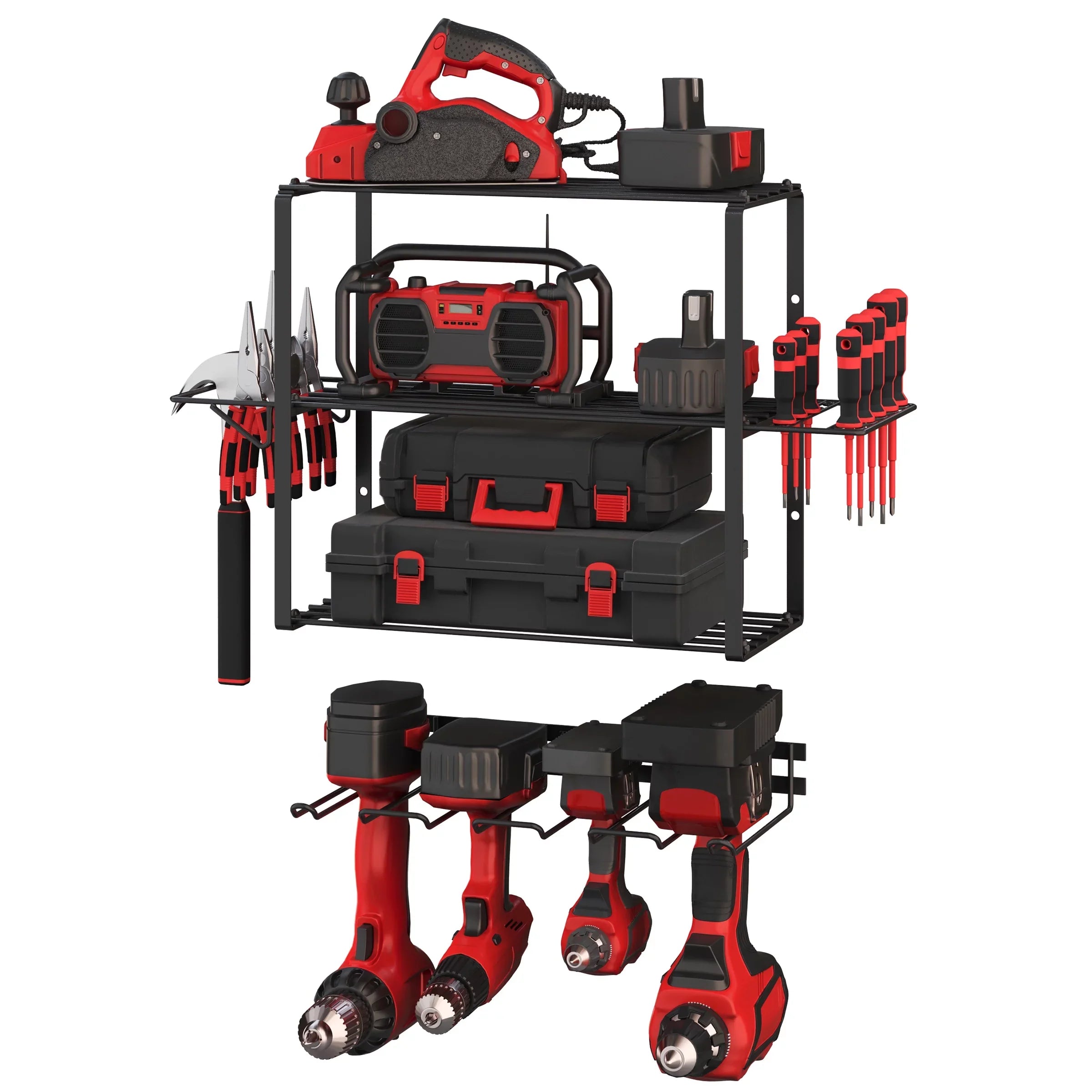 Stalwart Power Tool Organizer - 4-Tier Garage Shelving - 140lb Max Capacity