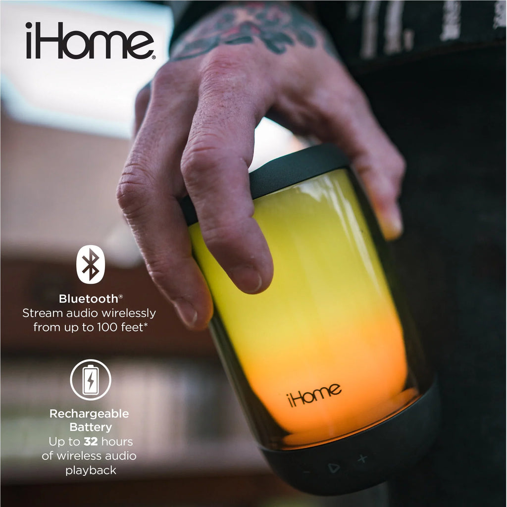 iHome Rechargeable Color Changing Waterproof Bluetooth Play Glow + Speaker with Mega Battery