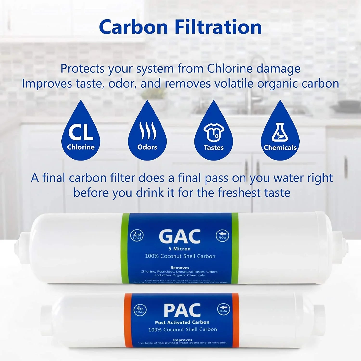 countertop reverse osmosis system replacement filter set  3 inline filters  1?4” quick connect filter cartridges - sediment, gac and pac carbon filters  6 month filter set