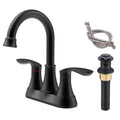 Kichae 6 Inch Vanity Sink Faucet，2-Handle 360 Degree Swivel Bathroom Spout Centerset Faucet with Pop-up Drain & Supply Hoses，Matte Black