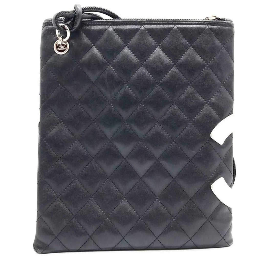 Pre-Owned  Cambon Line Shoulder Bag Leather Black 100s (Fair)