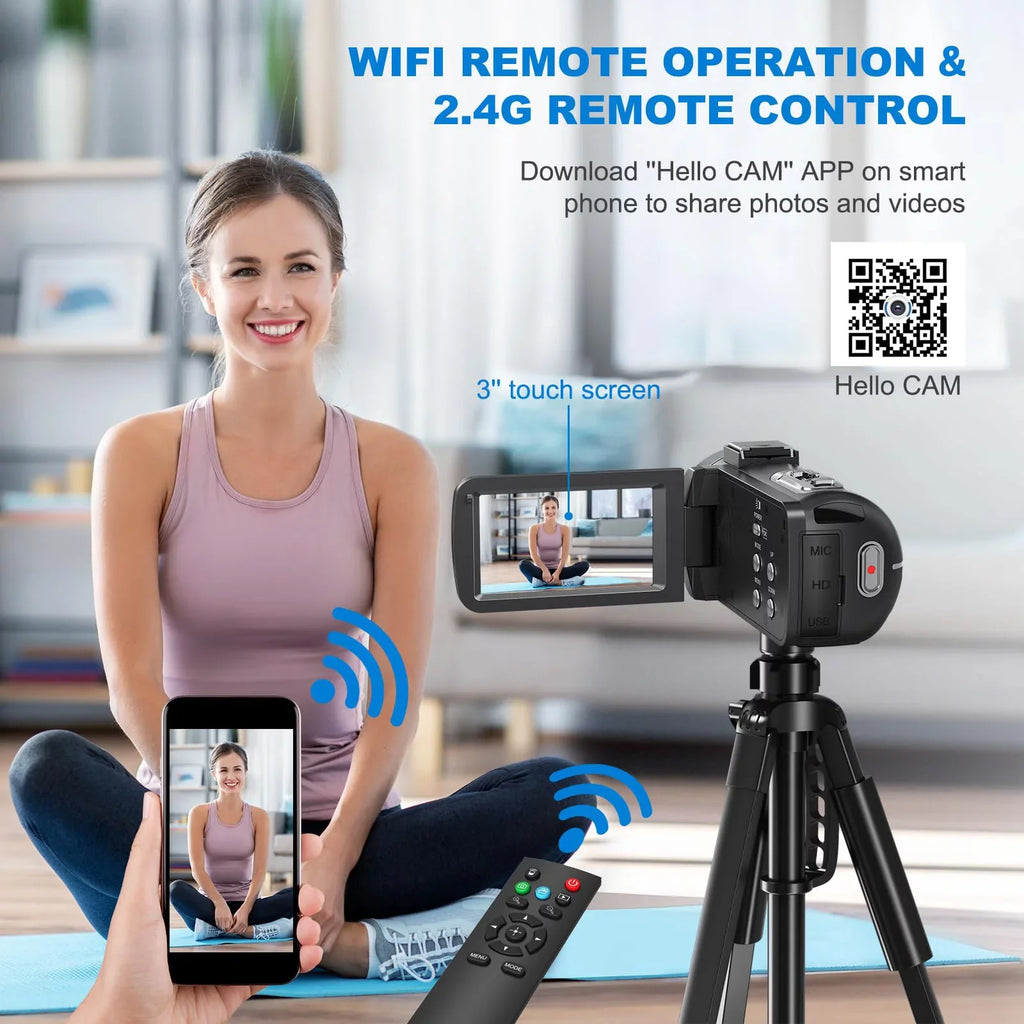 8K Video Camera 64MP 18X Digital Camera Video Camera for Youtube 3.0 inch Flip Screen Camcorder Vlogging Camera with 32GB  Card, 2.4G Remote Control, Two Batteries and External Mic