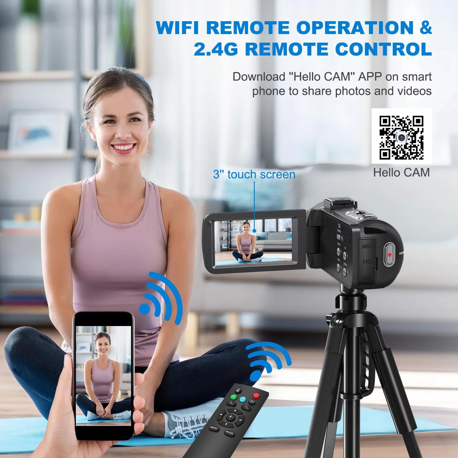 8K Video Camera 64MP 18X Digital Camera Video Camera for Youtube 3.0 inch Flip Screen Camcorder Vlogging Camera with 32GB  Card, 2.4G Remote Control, Two Batteries and External Mic
