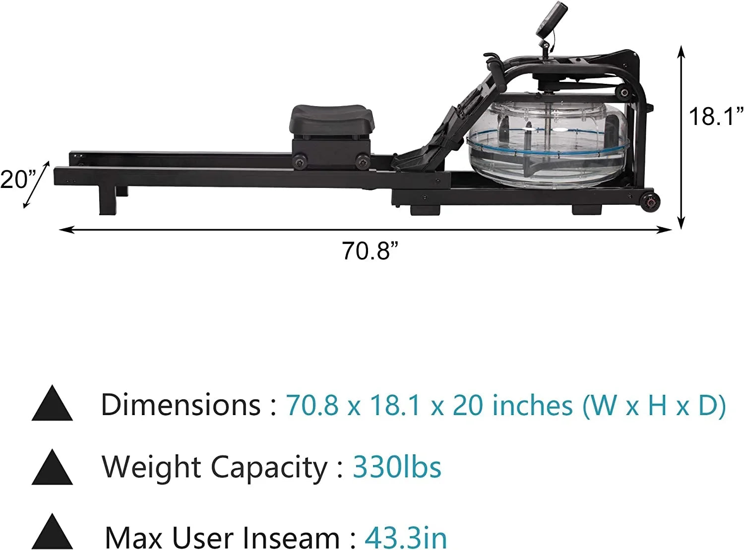 Water Rowig Machie Idoor Water Rower Adjustable Resistace With  Moitor Home Gym Equipmet For Whole Body Exercise Traiig