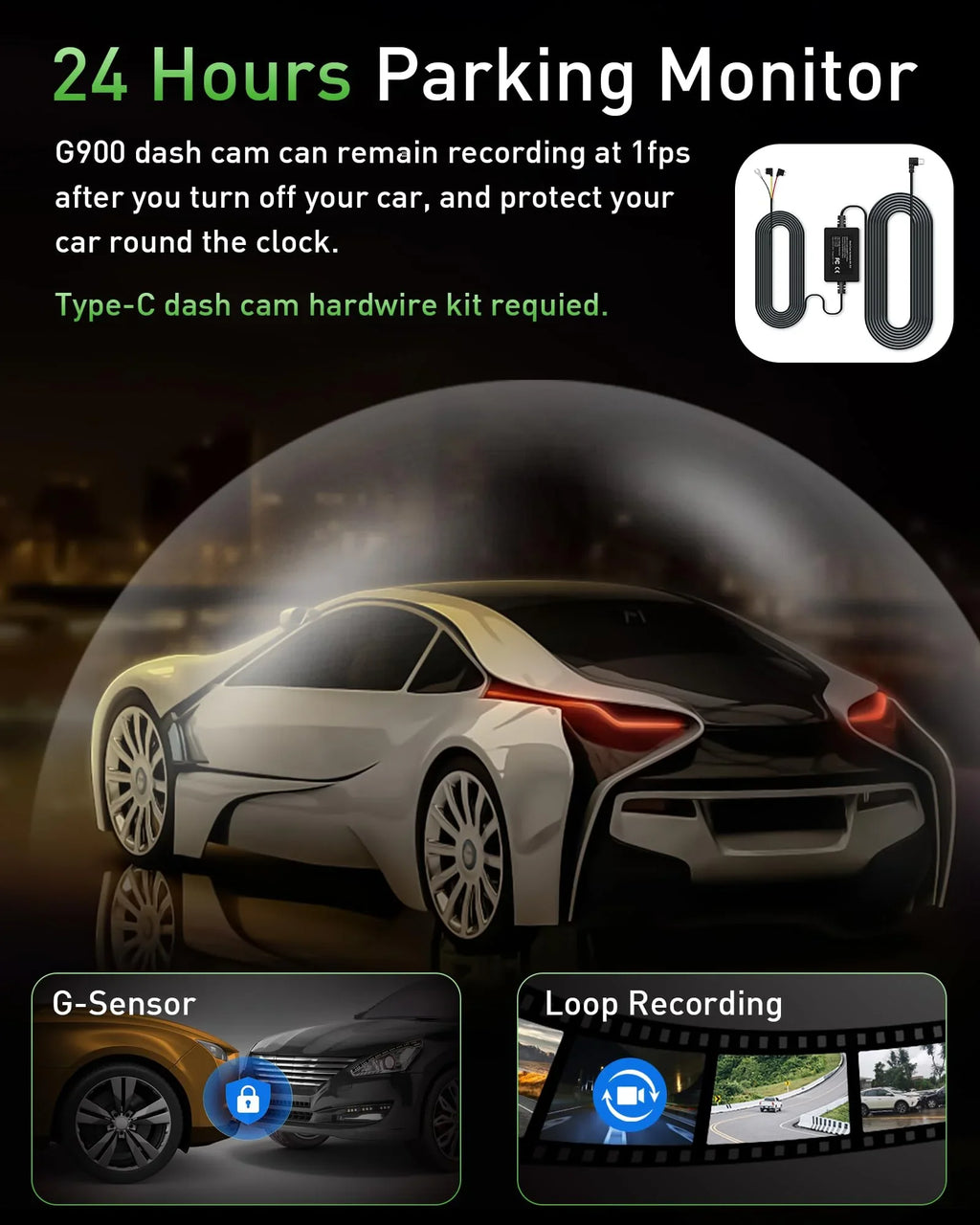 Advanced 4K+1080P WiFi dual dash cam, car front and rear dash cam, 3-inch  dual dash cam, night vision, 24 hours parking mode, loop recording, 170° wide angle, 64GB  card included