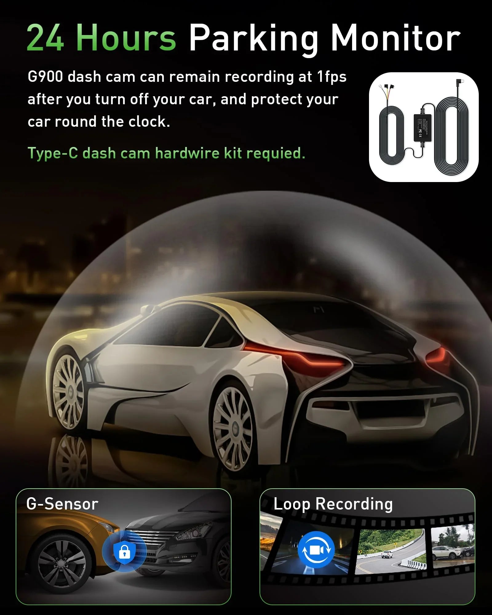 Advanced 4K+1080P WiFi dual dash cam, car front and rear dash cam, 3-inch  dual dash cam, night vision, 24 hours parking mode, loop recording, 170° wide angle, 64GB  card included
