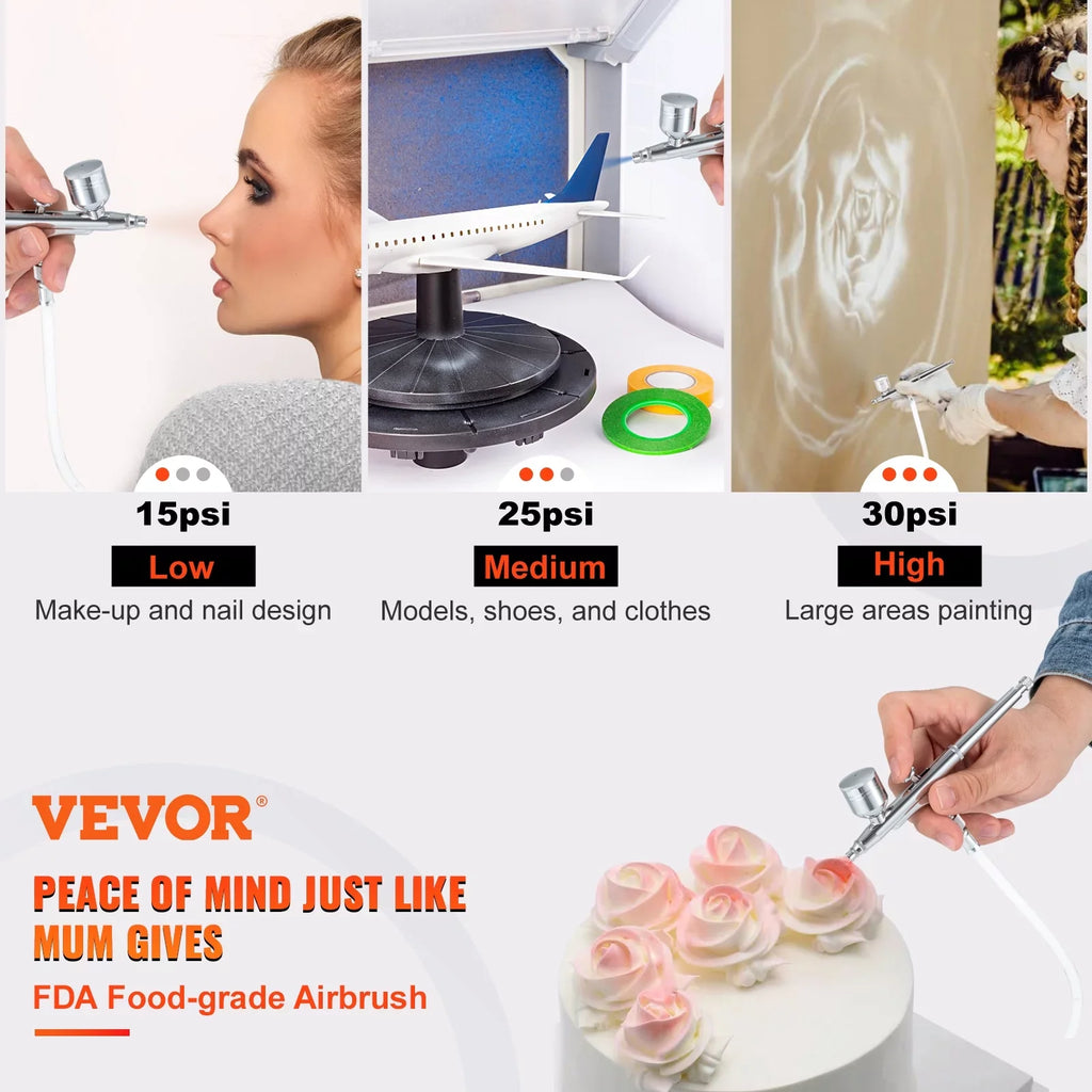 Airbrush Kit, Portable Airbrush Set with Compressor, Airbrushing System Kit w/ Multi-purpose Dual-action Gravity Feed Airbrushes, Art Nail Cookie Tattoo Makeup
