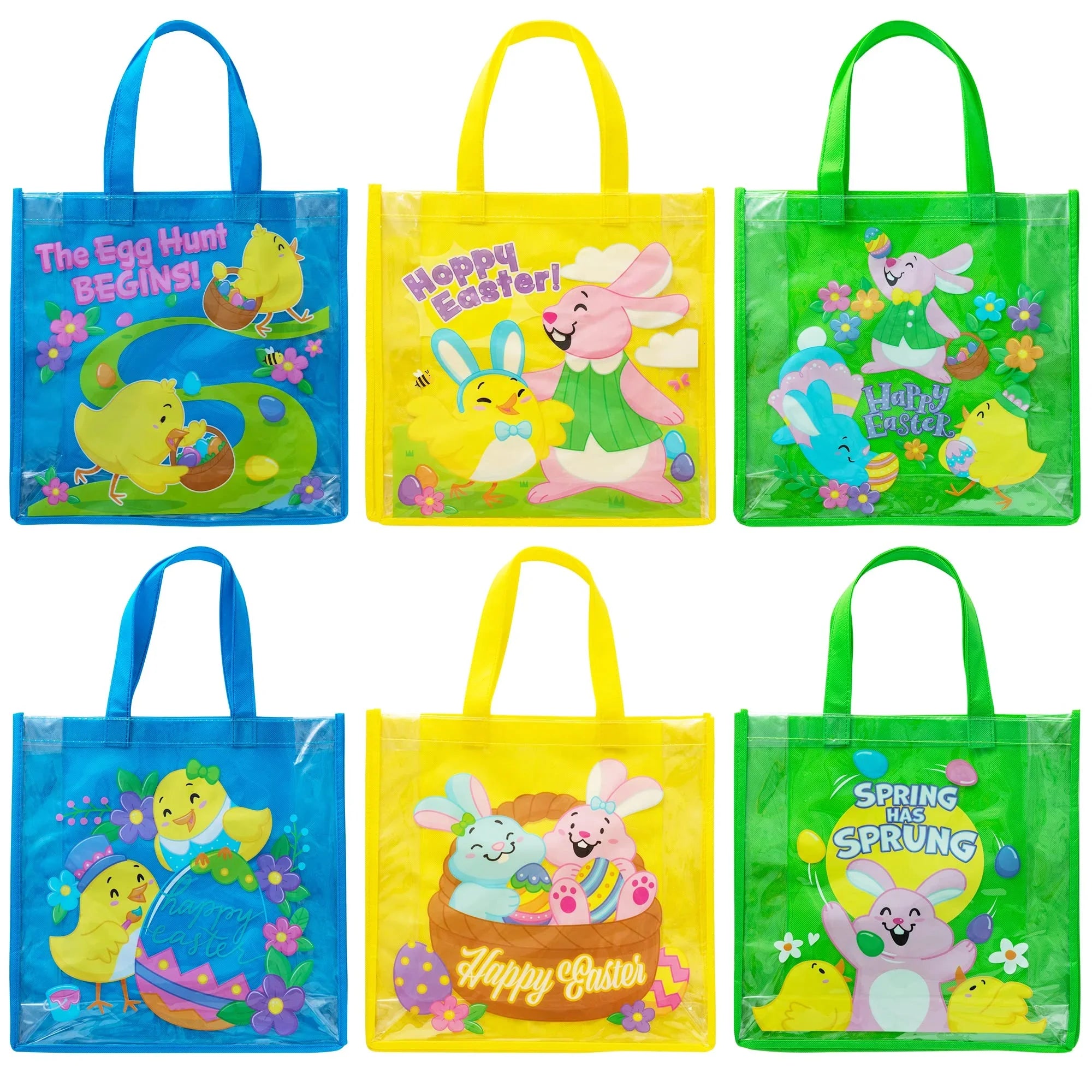 Syncfun 6 Pcs Easter Gift Bags for Kids, Large Goodie Reusable Tote Treat Bags with Handles for Easter Egg Hunt, Easter Party Favors Supplies