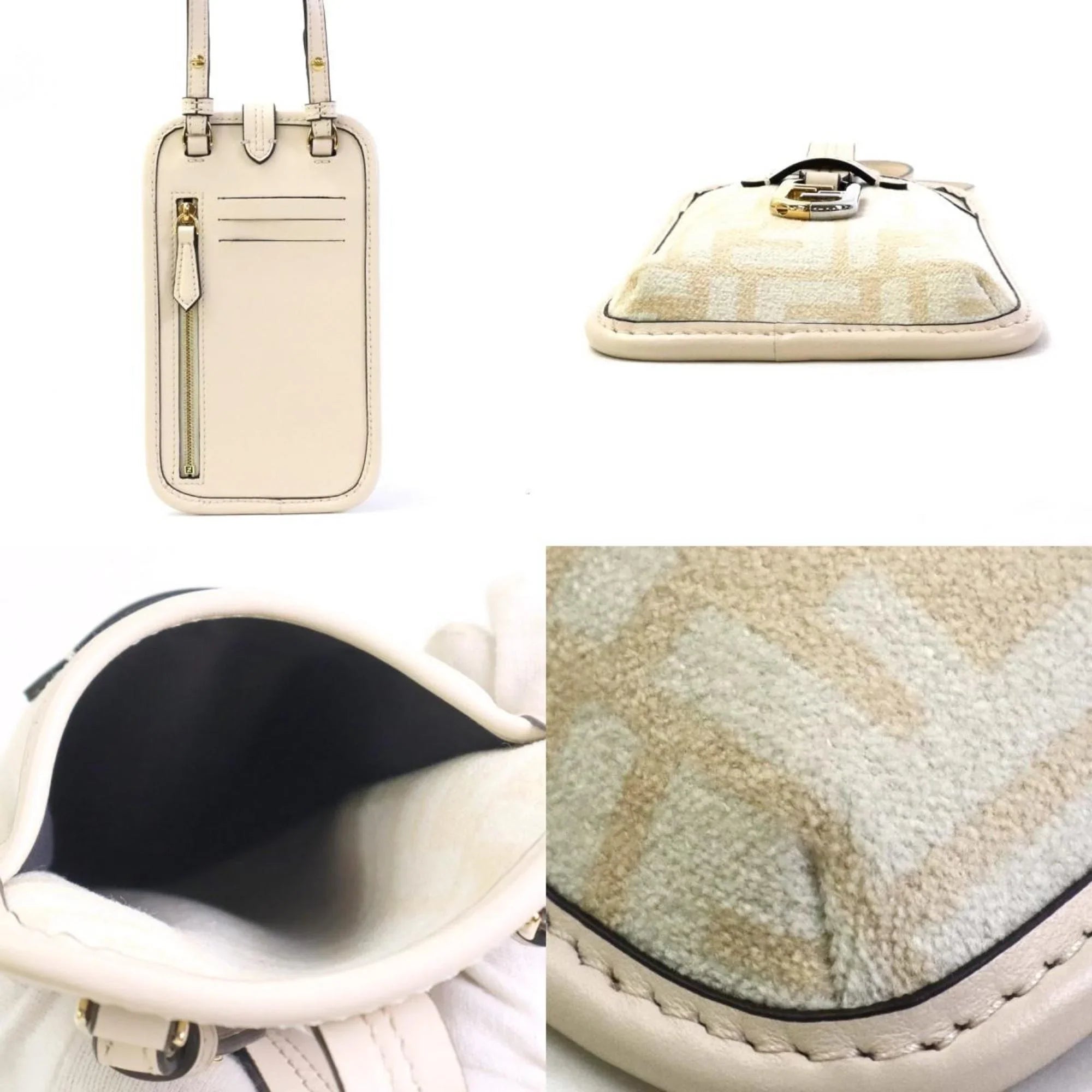 Pre-Owned Fendi  Pouch Phone Orlock Leather/Viscose Pink Beige Women's 7AS131  (Good)