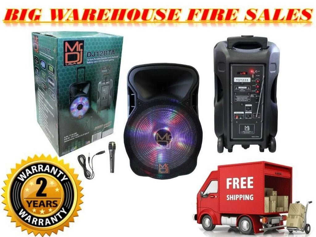 Mr Dj Pro 12" 2000W Bluetooth    Radio Karaoke Battery Speaker Wired Mic
