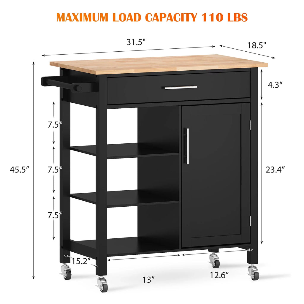 SogesPower 36"Height Multi-Purpose Kitchen Island with Hidden Cabinet- Black
