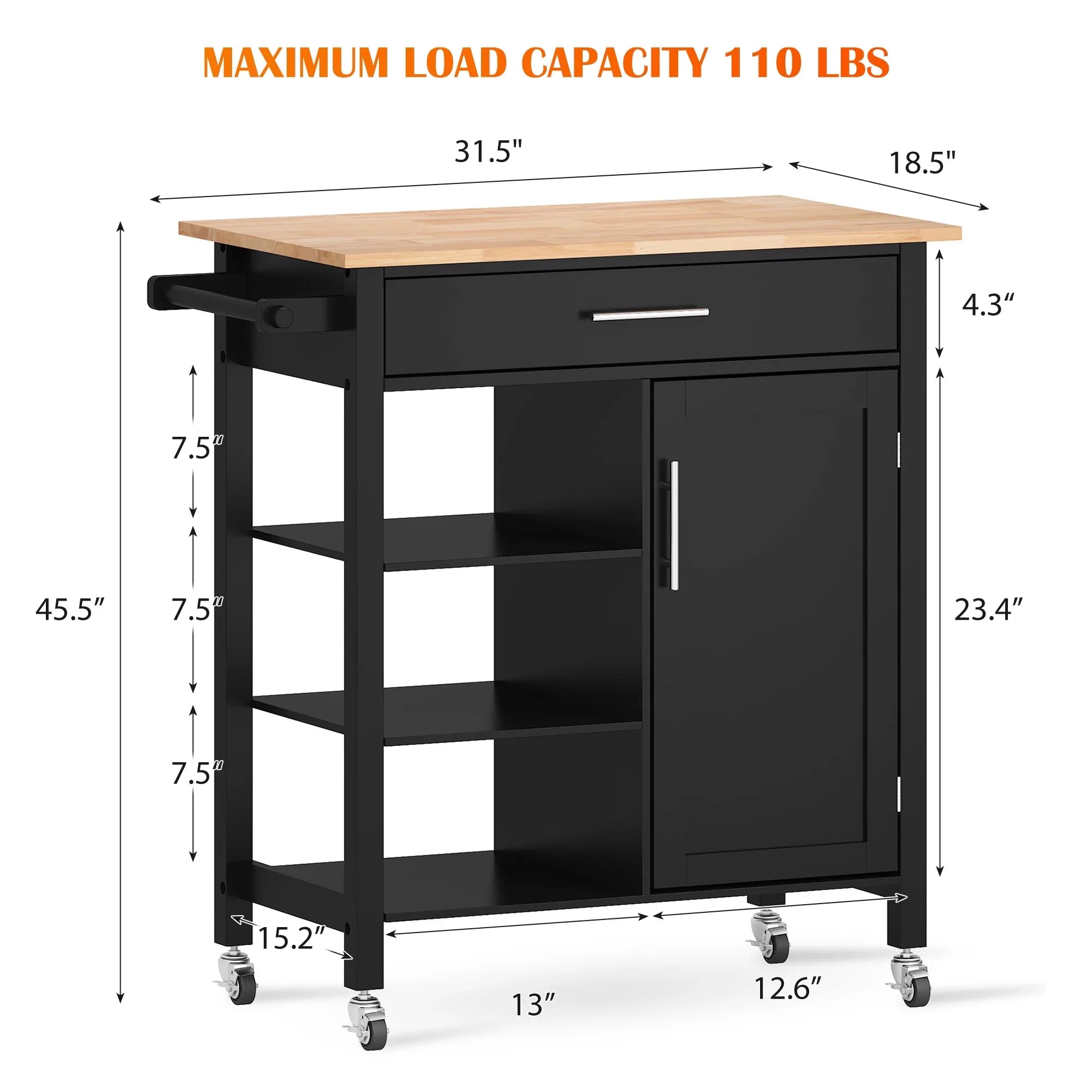 SogesPower 36"Height Multi-Purpose Kitchen Island with Hidden Cabinet- Black