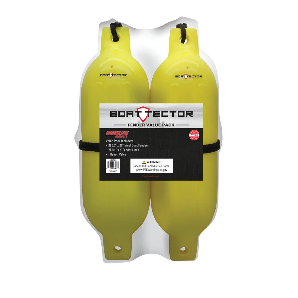 Extreme Max 3006.7599 BoatTector Inflatable Fender Value 2-Pack - 6.5" x 22", Neon Yellow