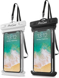 2 Pack ProCase Waterproof Phone Case Dry Bag Pouch, for iPhone 14 Plus Pro Max, iPhone 13 12 Pro Max, 11 Xs Max   8 7 6S Plus, Galaxy  +  , Up to 7.0 inch -White/Black