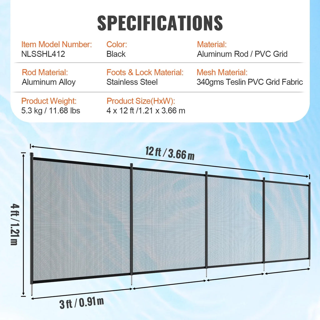 4 x 12 ft  Pool Fence Detachable Pool Fence for Outdoor Underground Swimming Pools