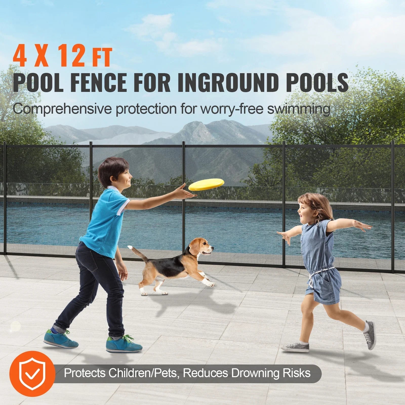 4 x 12 ft  Pool Fence Detachable Pool Fence for Outdoor Underground Swimming Pools