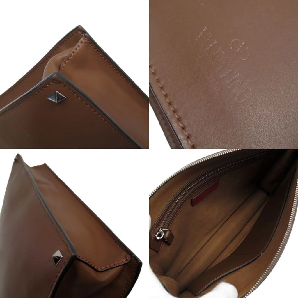 Pre-Owned Valentino Garavani   clutch bag brown leather x studs (Good)