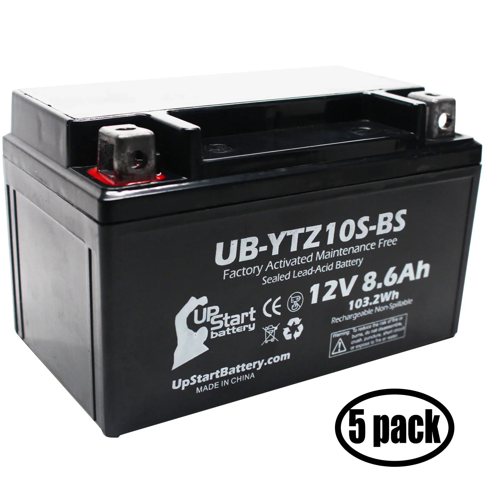 5-Pack UpStart Battery Replacement for 2010 Yamaha Maxam 250CC Factory Activated, Maintenance Free, Scooter Battery - 12V, 8.6Ah, --