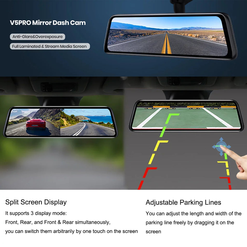 Auto-Vox 9.35inch Smart Mirror Dual Dash Cam Rear View Reverse Backup Camera Full  Touch Screen Driving Recorder