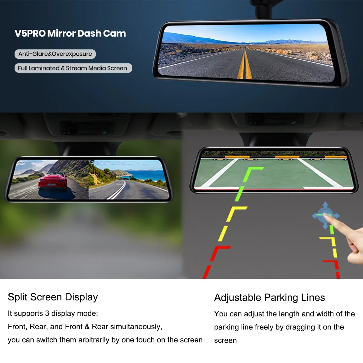 Auto-Vox 9.35inch Smart Mirror Dual Dash Cam Rear View Reverse Backup Camera Full  Touch Screen Driving Recorder