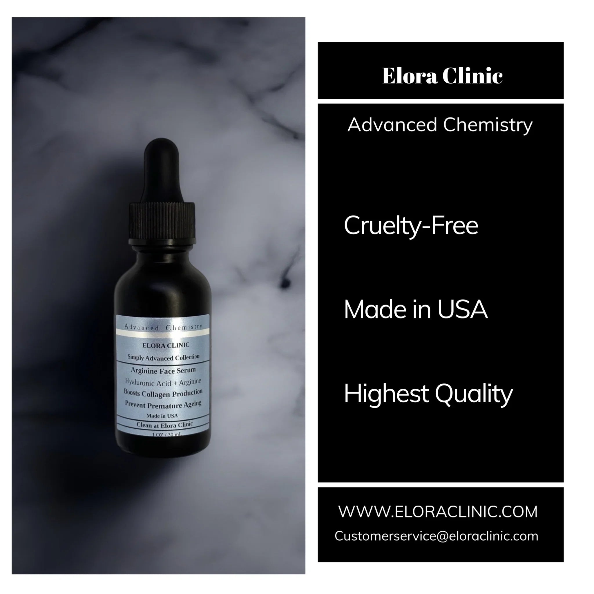 Elora Clinic Arginine Serum - Hyaluronic Acid + Arginine - Hydrating & Soothing Hyaluronic Acid + Arginine - Oil Free - Water Based