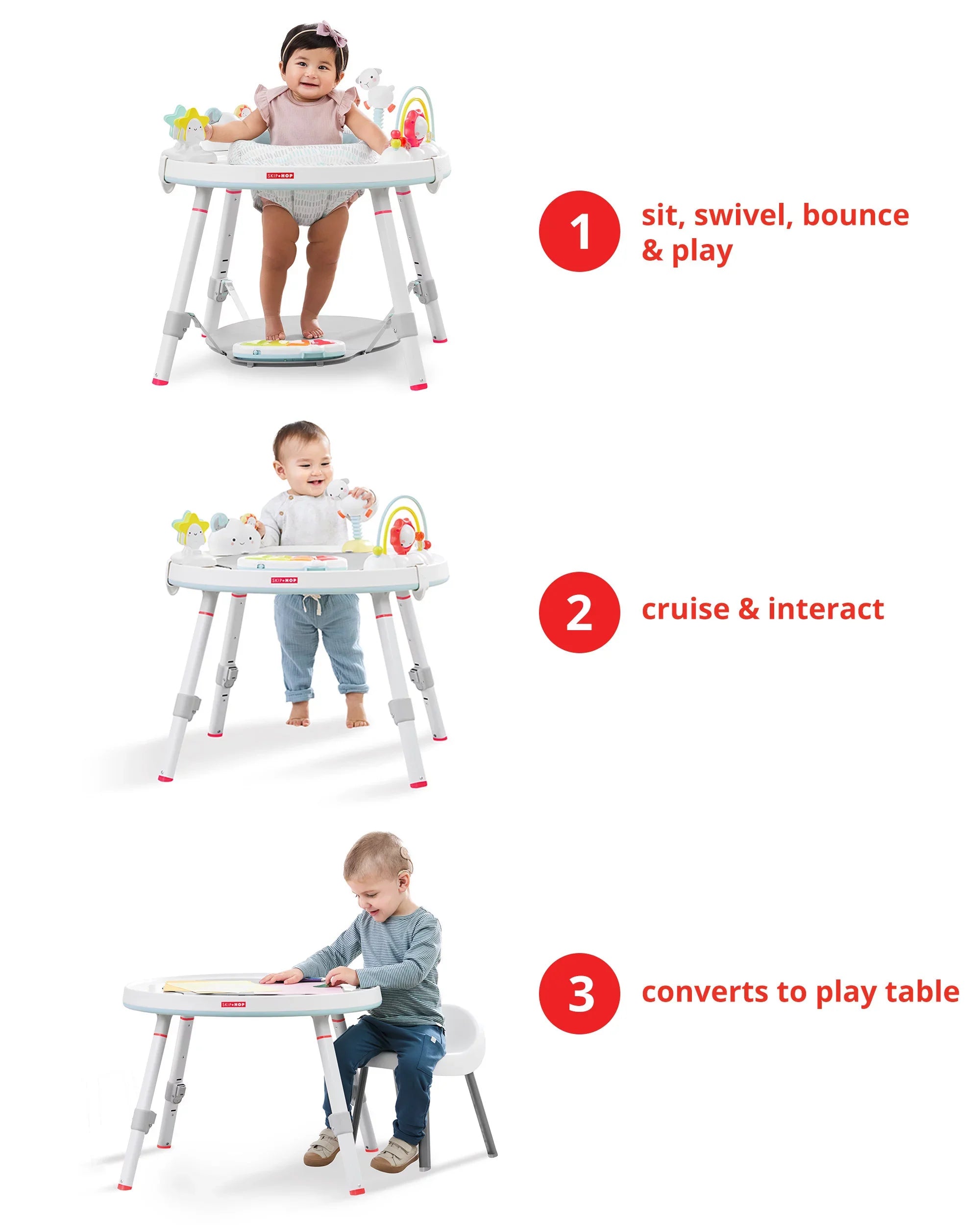 Skip Hop Baby Activity Center: Interactive Play Center with 3-Stage Grow-with-Me Functionality, 4mo+, Silver Lining Cloud