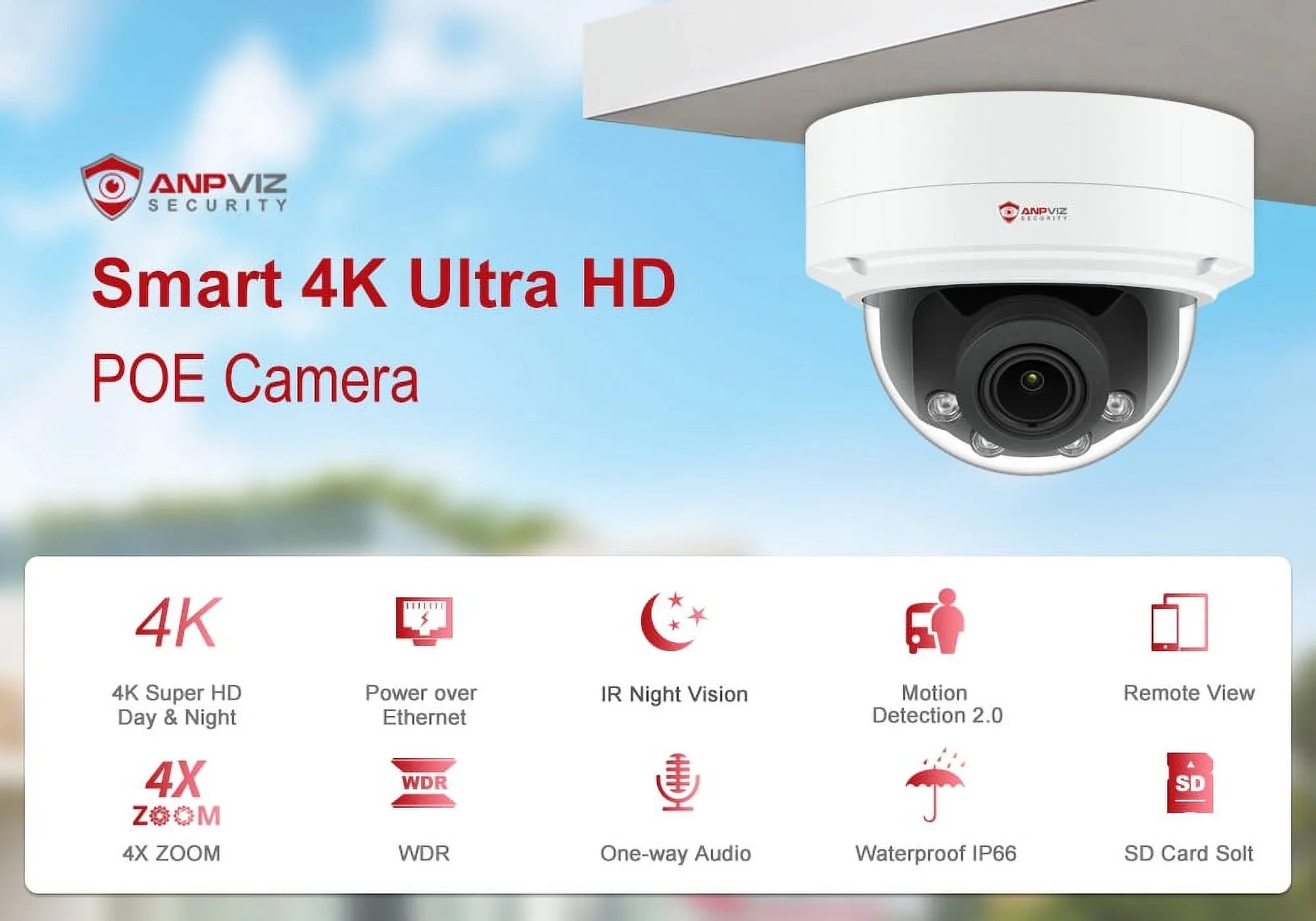 8MP  Camera 4X Zoom Camera Support Human Vehicle Detection 30m  Distance Built in Mic .265