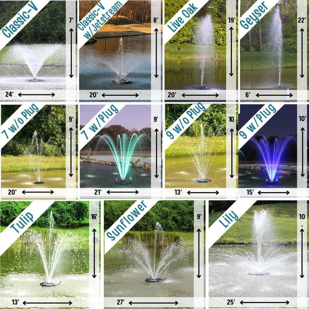 1.2  Floating Fountain | 200 foot Cord | 11 Patterns | Surface Aeration for Ponds | -200