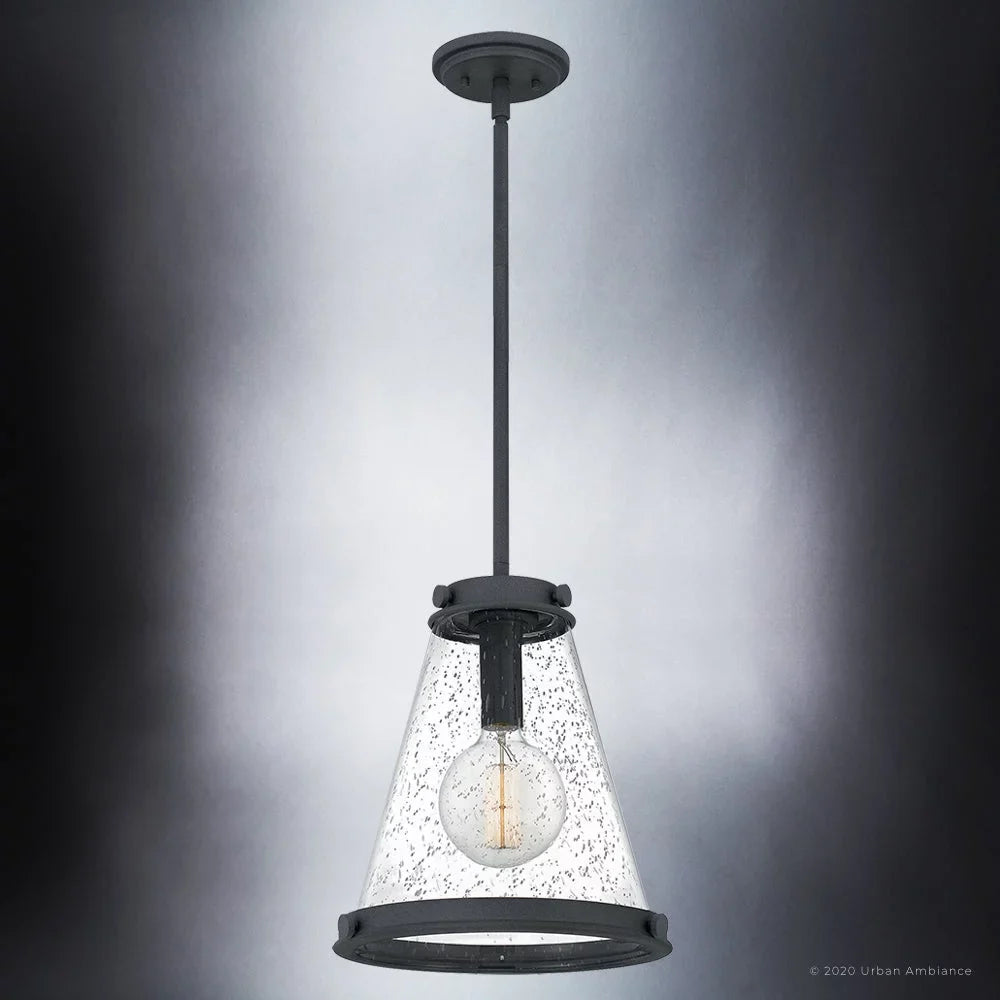 Luxury Modern Farmhouse Indoor Pendant, 14.75'' x 13.00'', with Casual Style Elements, Transitional Design, Black Sand Finish and Clear Seeded Glass,