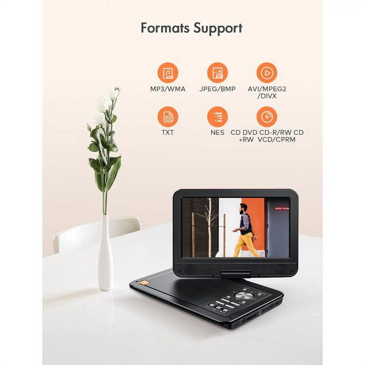 Yoton  9.5" Portable  Player with 7.5"  Swivel Screen, 4-6 Hours Built-in Battery for Kids and Car,