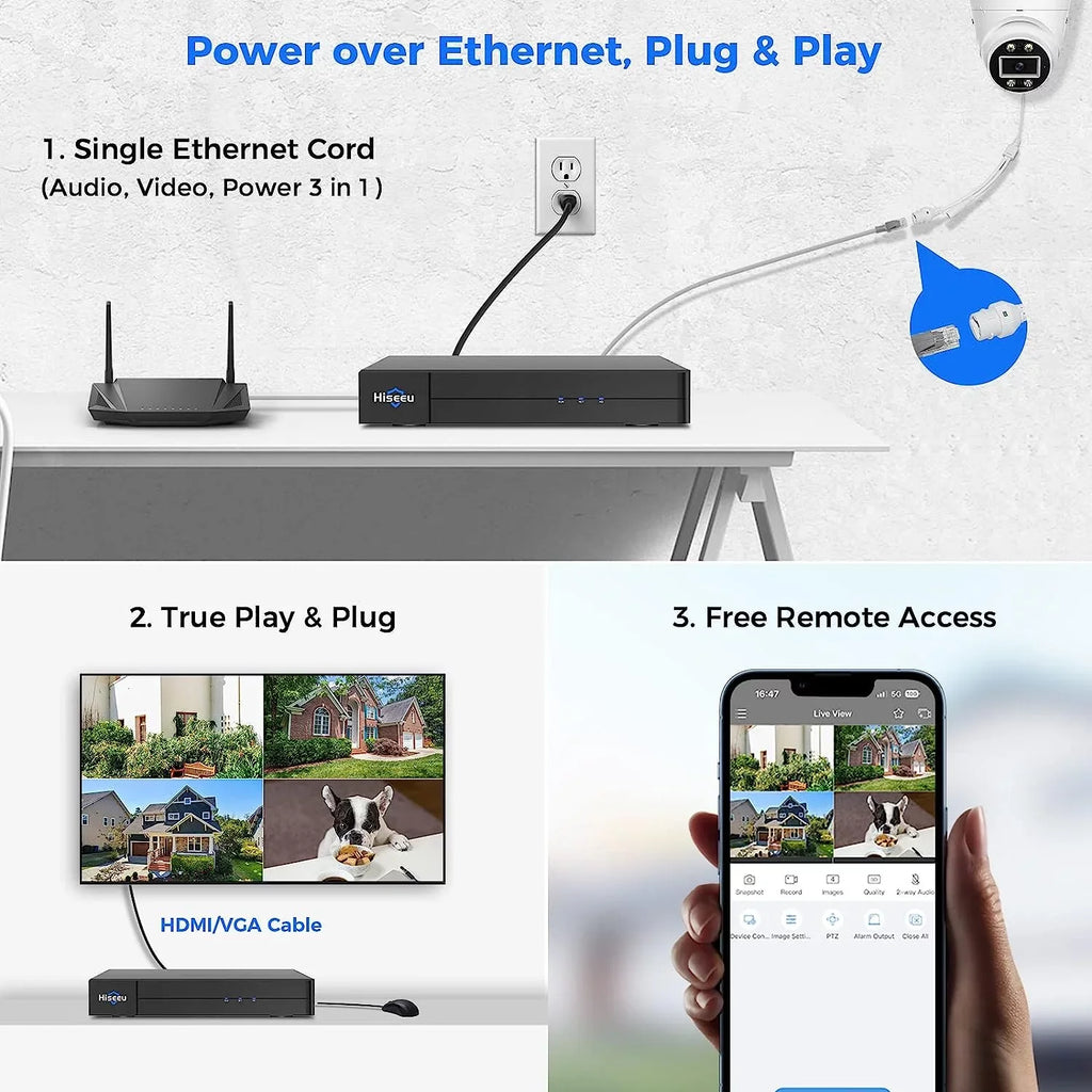Hiseeu [2 Way Audio] 5MP  PoE Security Camera, Security Camera Outdoor&Indoor,  Waterproof, Night Vision, Human/Vehicle Detect Compatible PoE Security Camera System for 24/7 Record