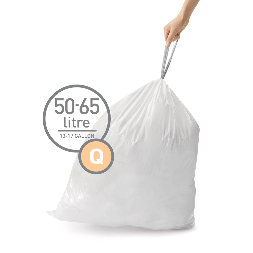 simplehuman Code  Custom Fit Drawstring Trash Bags, 240 Roll Pack, 50-65 Liter / 13-17 Gallon, White