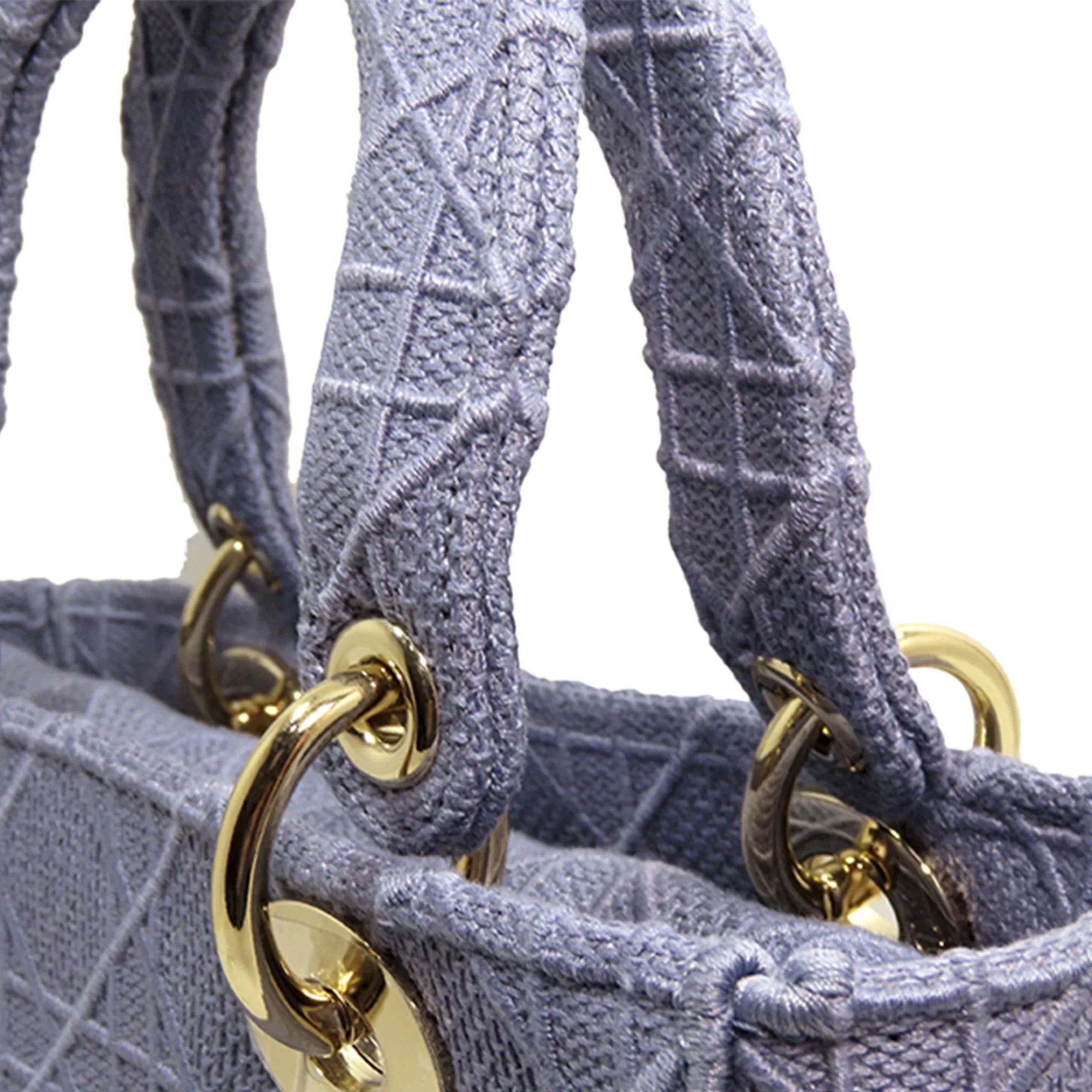 Pre-Owned Authenticated Dior Medium Lady -Lite Cotton Fabric Purple Satchel Women (Good)