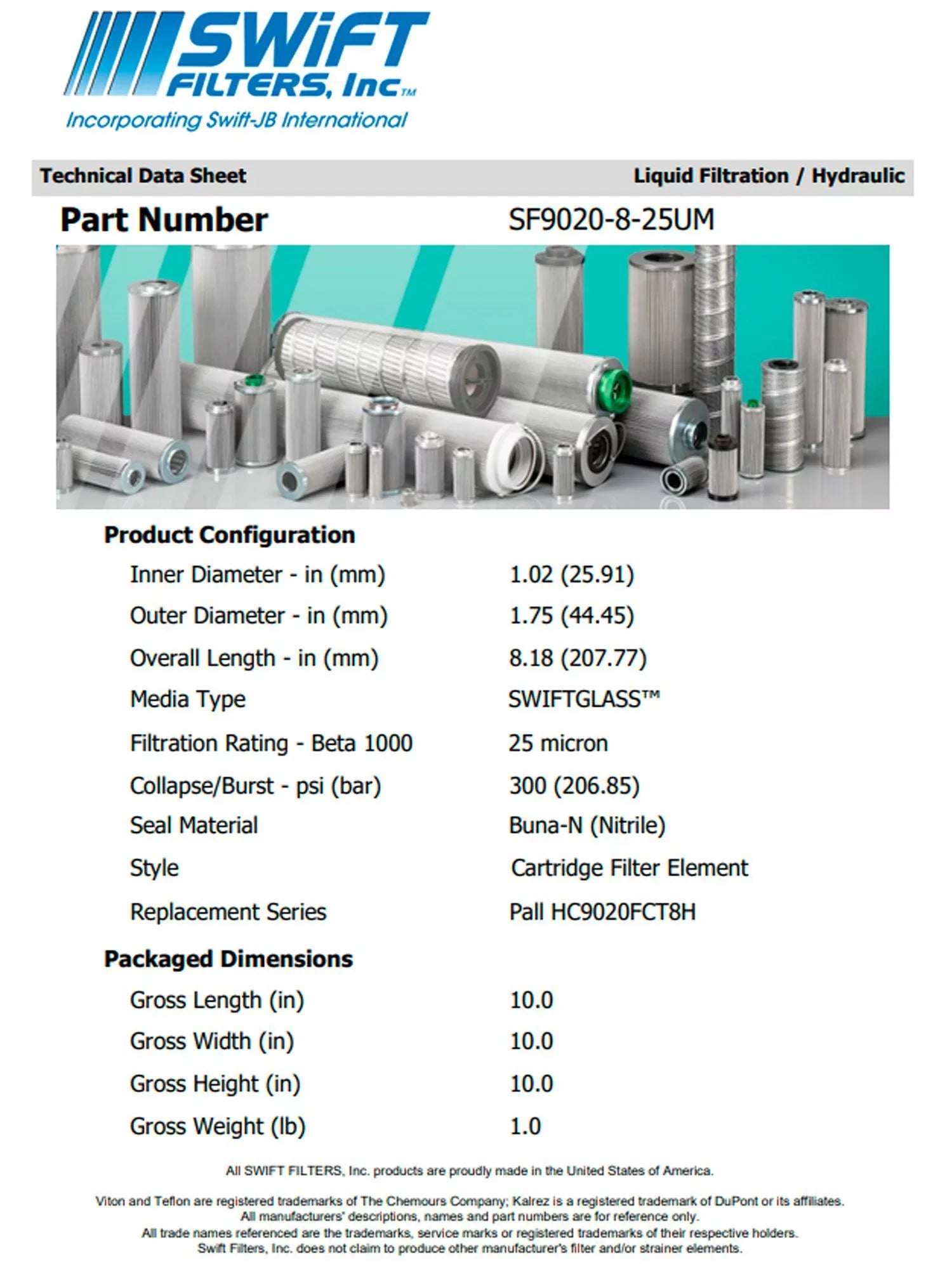 Direct Interchange for   900820rtridge Filter Element Microglass Construction 25 Micron