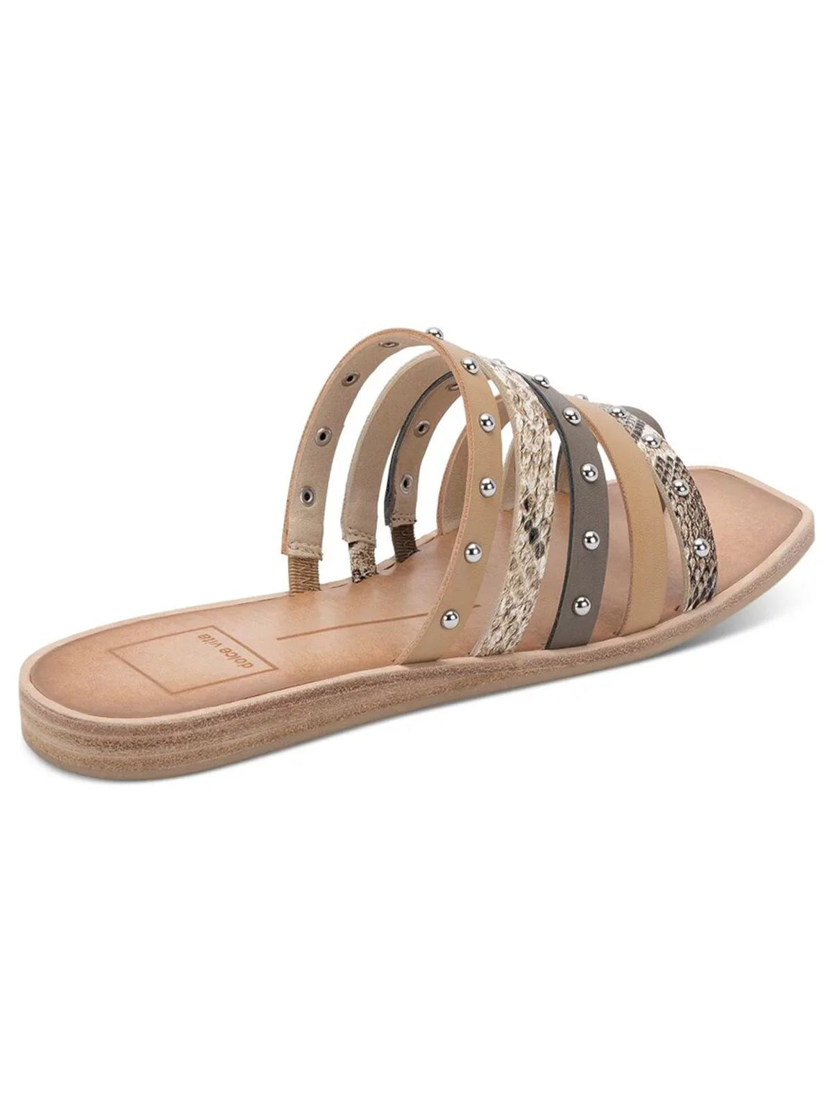 Womens Beige Snake Toe-Loop Strappy Studded Kaylee Square Toe Wedge Slip On Slide Sandals Shoes 6.5