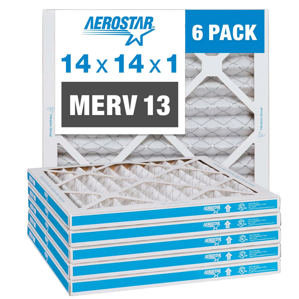 Aerostar 14x14x1  13 Pleated Air Filter,  Furnace Air Filter, 6 Pack