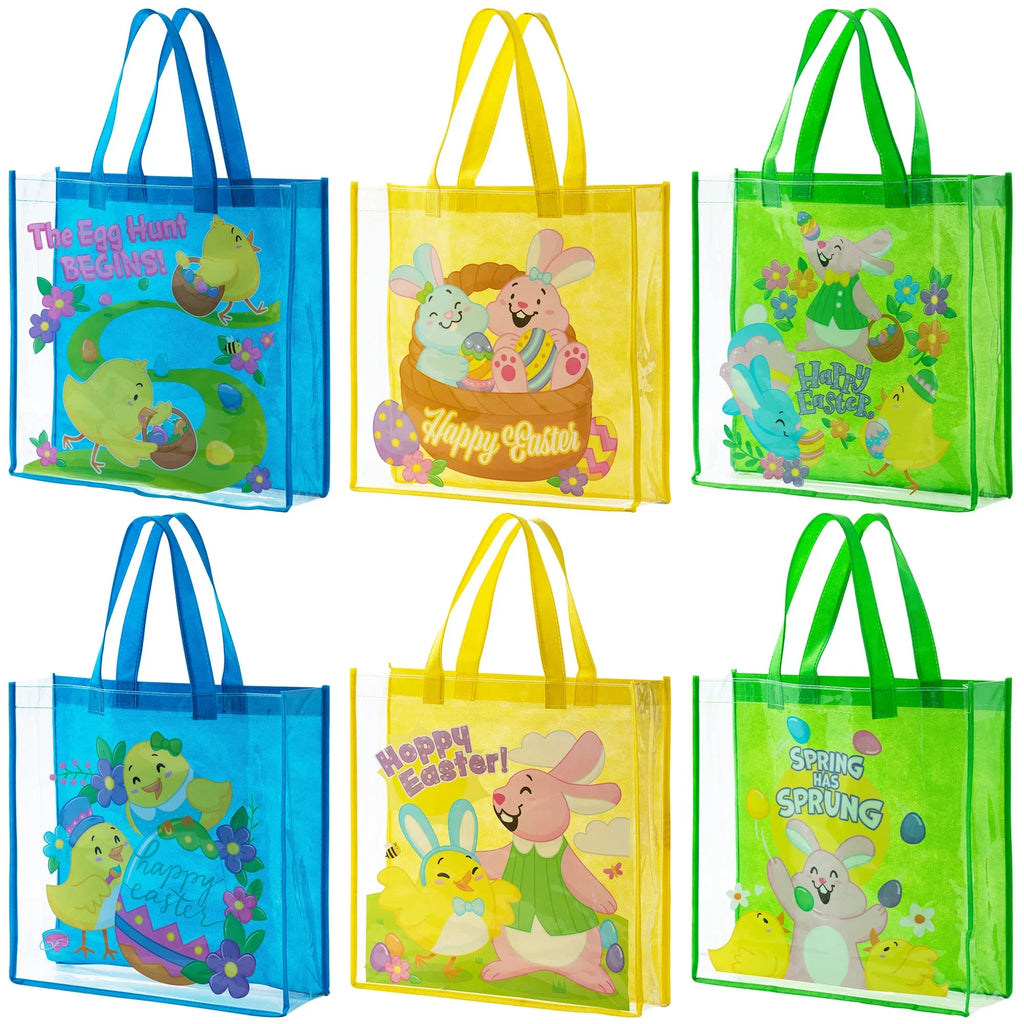 Syncfun 6 Pcs Easter Gift Bags for Kids, Large Goodie Reusable Tote Treat Bags with Handles for Easter Egg Hunt, Easter Party Favors Supplies