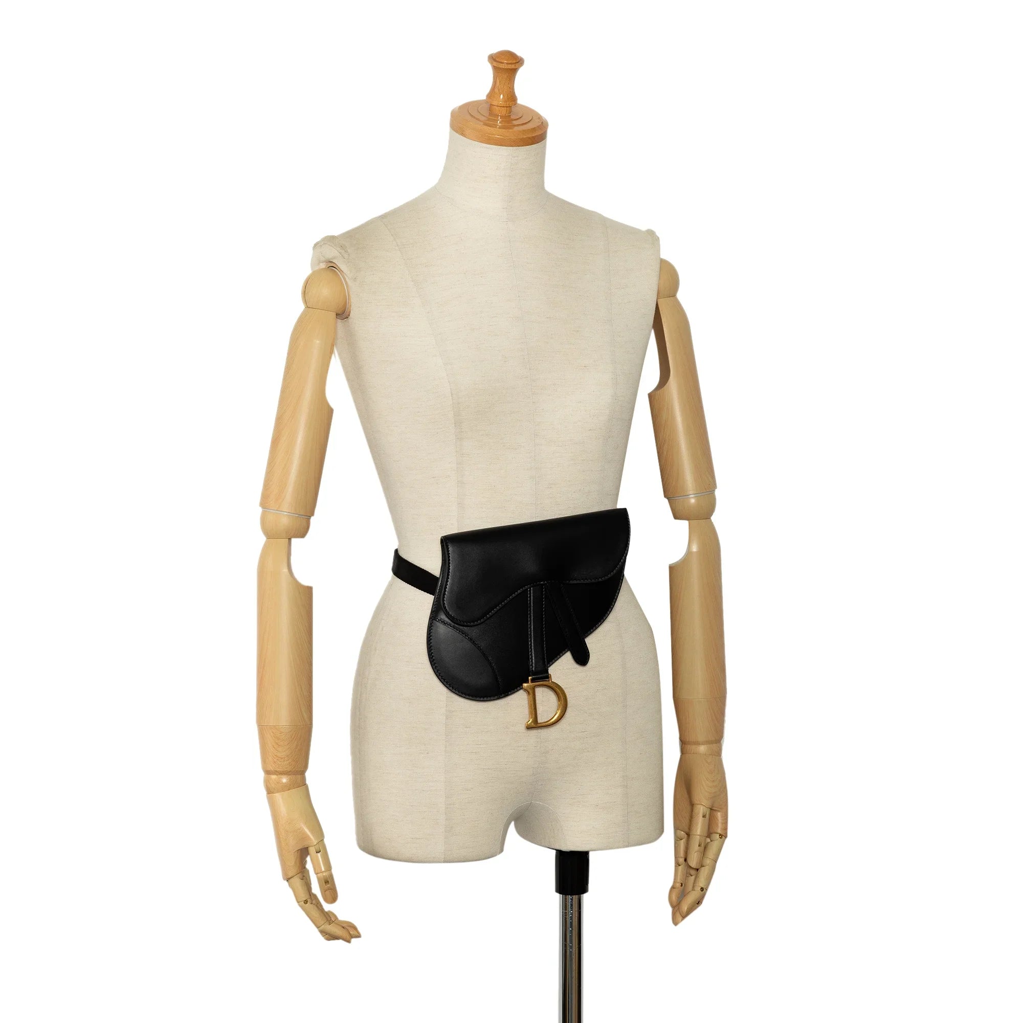 Pre-Owned Authenticated Dior Saddle Belt Bag Calf Leather Black Unisex (Good)