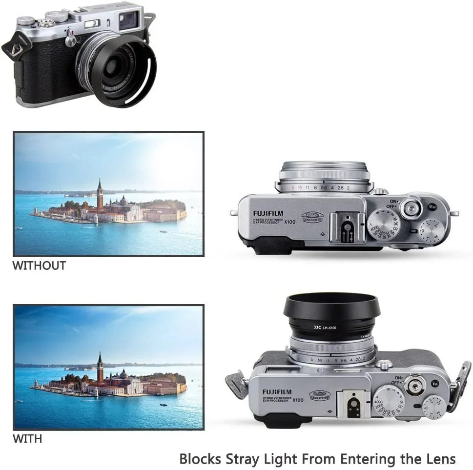 Lens Hood Set  Lens Shade for Fuji Fujifilm       Replace Fuji - Lens Hood & Adapter Ring Aluminum Alloy -Black