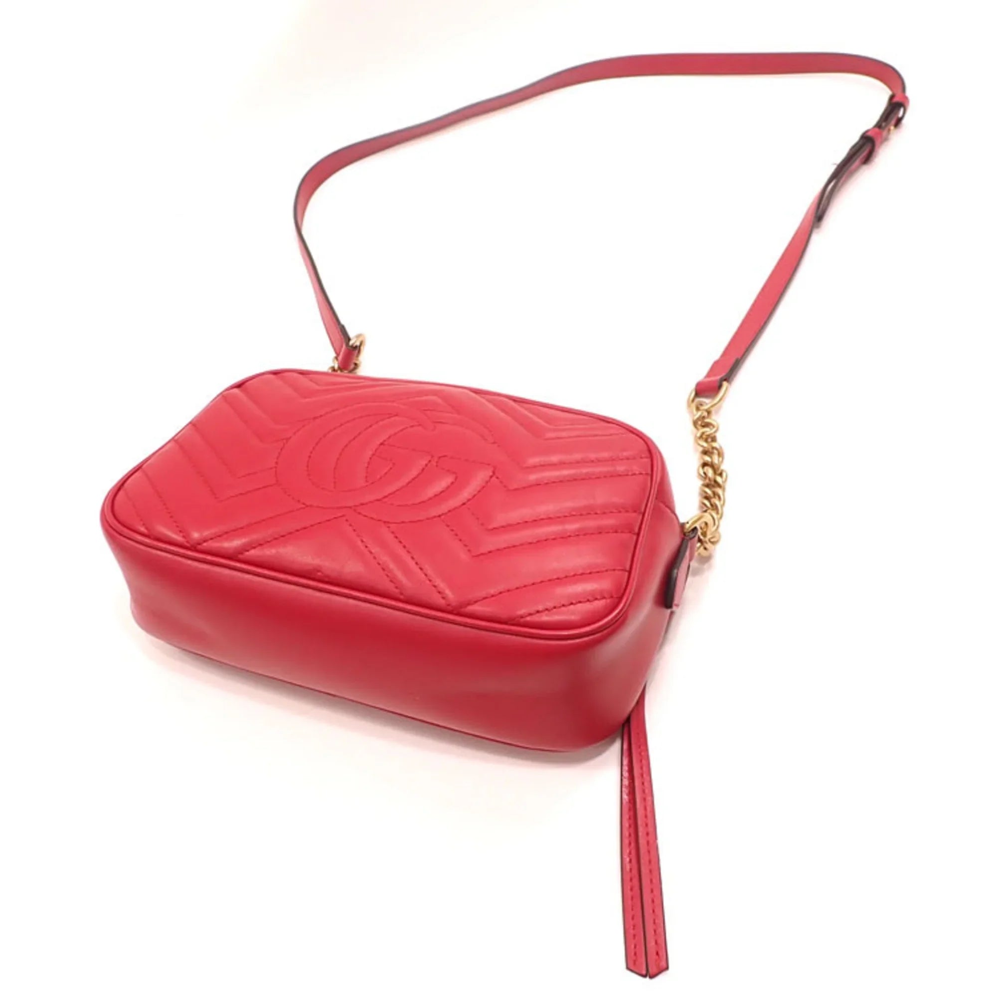 Pre-Owned Gucci Quilted Small Shoulder Bag  Marmont Women's Red Leather 447632 (Good)