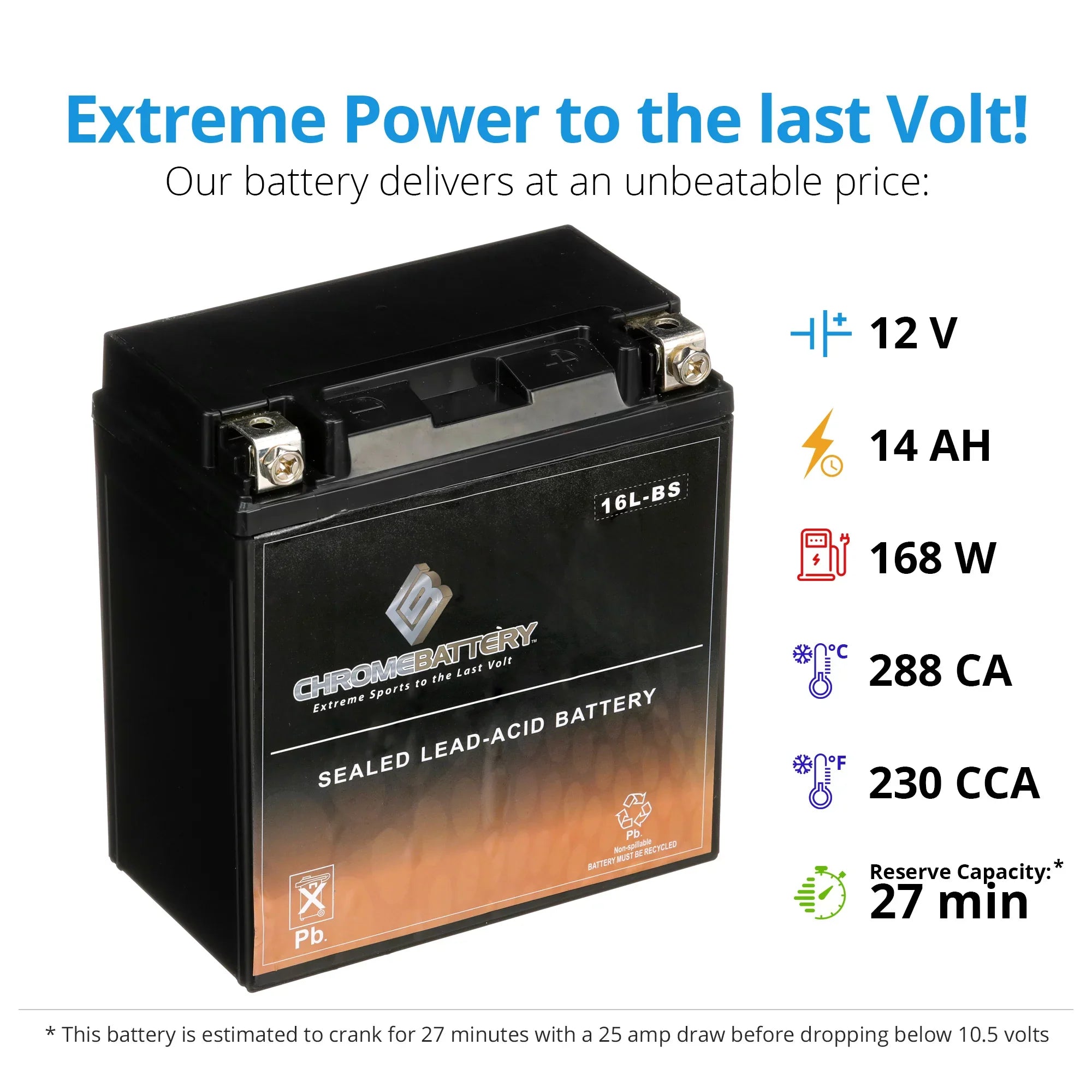 Chrome Battery Ytx16L-Bs Jet Ski Battery for Brp Sea-Doo All Other Models 1995 Replaces Es-16Clb