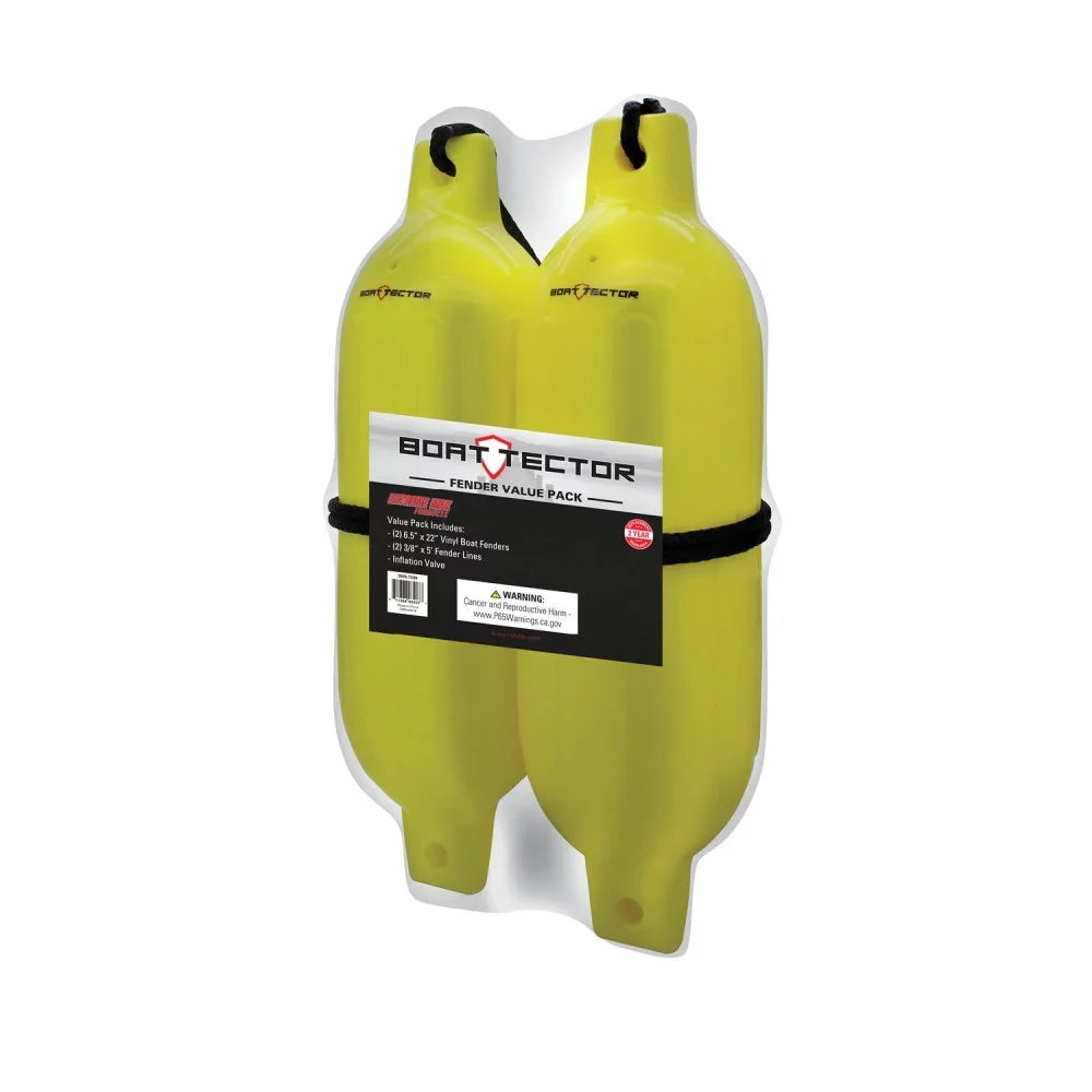 Extreme Max 3006.7599 BoatTector Inflatable Fender Value 2-Pack - 6.5" x 22", Neon Yellow