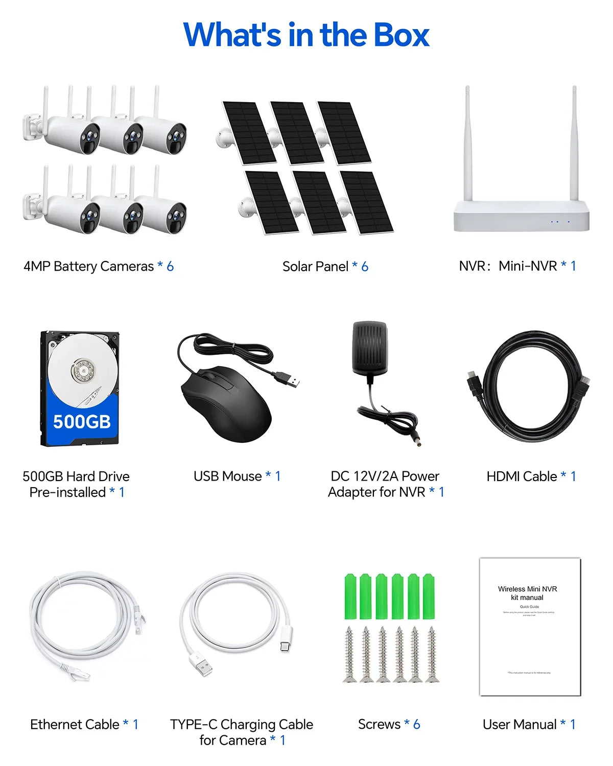 Toguard  10CH 2K/4MP Solar Wireless Security Camera System Outdoor 6 Pcs Battery WiFi Bullet Surveillance Camera   Connector